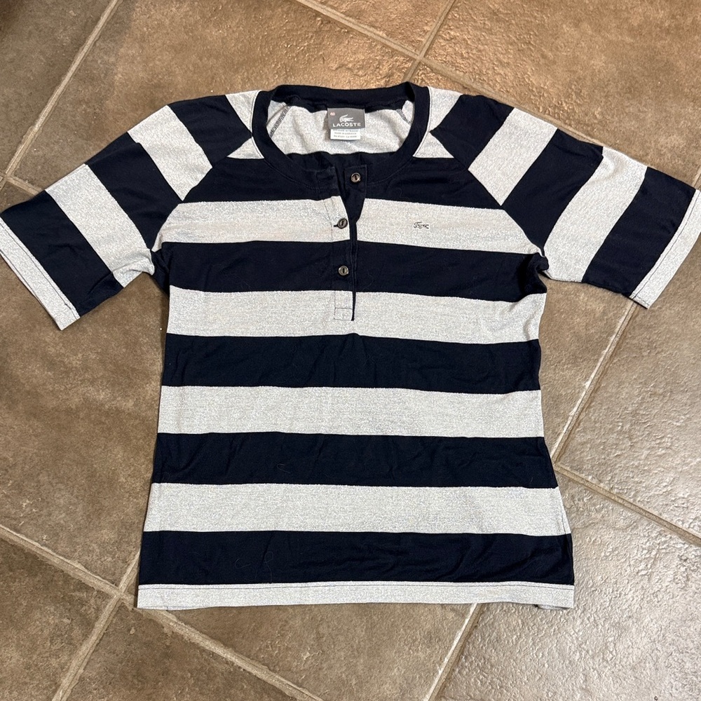 Lacoste Striped Women’s Shirt - Navy and silver Sparkle